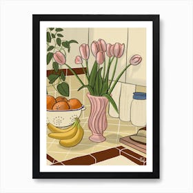 Kitchen Still Life With Pink Tulips Art Print