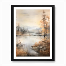 Lake In The Woods In Autumn, Painting 80 Art Print