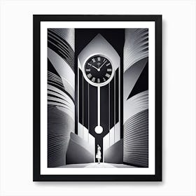 Clock In The City, monochromatic vector art Art Print