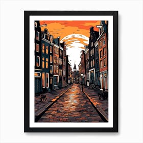 Painting Of Amsterdam With A Cat Drawing 4 Art Print