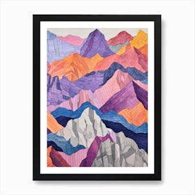 Mount Olympus Greece 5 Colourful Mountain Illustration Art Print