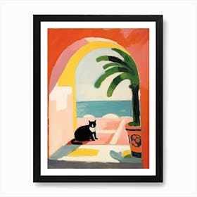 Matisse Style Painting Black Cat In Italy Red Door Art Print