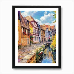 Modern Artistic European Famous Old Street View, Beautiful Old Vintage Houses Art Print