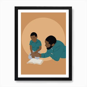 Illustration Of A Father Teaching His Son To Read Art Print