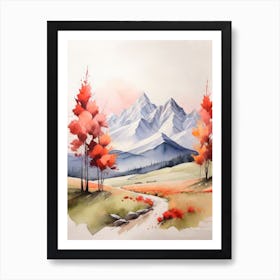 Tranquil Mountains In Minimalist Watercolor Vertical Composition 58 Art Print