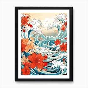Great Wave With Daffodil Flower Drawing In The Style Of Ukiyo E 1 Art Print