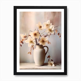 Columbine, Autumn Fall Flowers Sitting In A White Vase, Farmhouse Style 1 Art Print