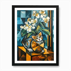 Orchids With A Cat 3 Cubism Picasso Style Art Print