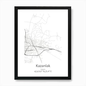 Kazanlak,Bulgaria Minimalist Map Art Print