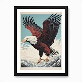 Vintage Bird Linocut Bald Eagle 3 Art Print