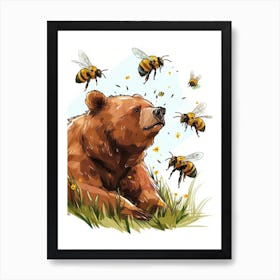 Colletidae Bee Storybook Illustration 3 Art Print