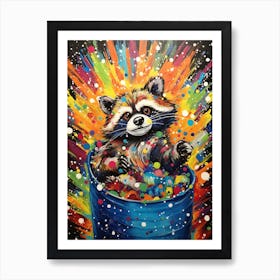 A Dumpster Diving Raccoon Vibrant Paint Splash 2 Art Print