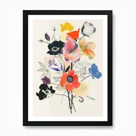 Anemone Collage Flower Bouquet Art Print