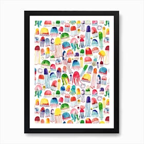 Watercolor Marine Jellyfishes Art Print