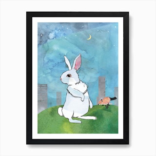 Watercolour Bunny & Fox Art Print