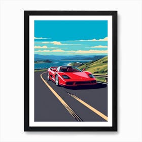 A Ferrari F50 In Causeway Coastal Route Illustration 4 Art Print