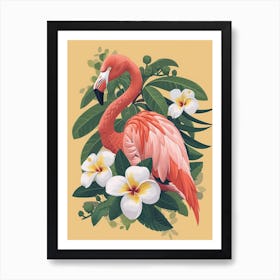 American Flamingo And Plumeria Minimalist Illustration 3 Art Print