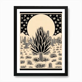 B&W Cactus Illustration Echinocereus Cactus 2 Art Print