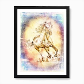 Horse Drawing Art Illustration In A Photomontage Style 65 Art Print