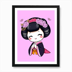 Shy Geisha Cartoon Girl - Color Illustration Affiche