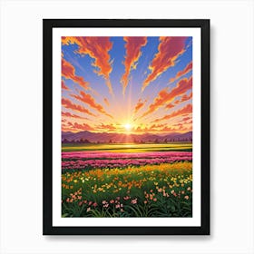 Sunset Over Flowers Art Print