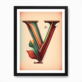 V, Letter, Alphabet Retro Drawing 1 Art Print