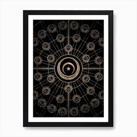 Geometric Glyph Radial Array in Glitter Gold on Black n.0452 Art Print