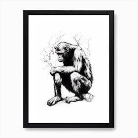 Thinker Monkey Simple Illustration 3 Art Print