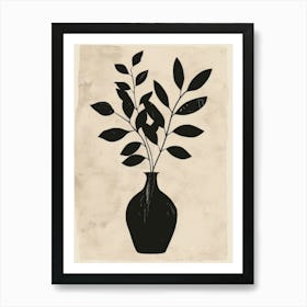 Black Vase With Leaves 2 Art Print