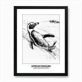 Penguin Sliding Down Snowy Slopes Poster Art Print