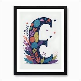 Colorful Letter E Illustration 66 Art Print