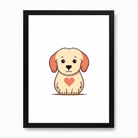 Kawaii Cute Dog Heart Line Illustration Art Print