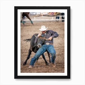 Cowboy Taming A Bull Art Print