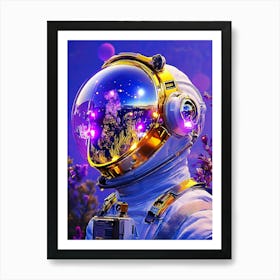 Space Man With Purple Flowers Art Print