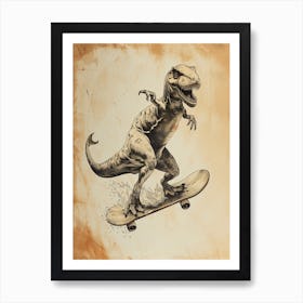 Vintage Icthyosaurus Dinosaur On A Skateboard 1 Art Print