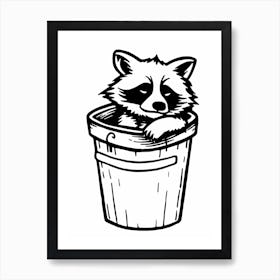 A Minimalist Line Art Piece Of A Tanezumi Raccoon 3 Affiche