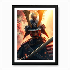 Samurai Warrior in Fire Art Print