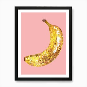 Disco Ball Banana Pink Art Disco Poster Trendy Aesthetic Art Food Kitchen Art Print