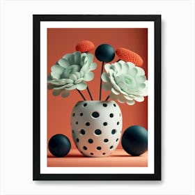 Polka vase with 3d flowers Art Print