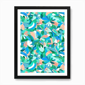 Abstract Flowers - Peach Green Affiche