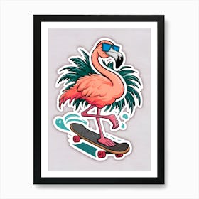 Flamingo On A Skateboard Art Print