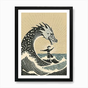 Hero Triumphing Over A Sea Monster Ukiyo-E Style Art Print
