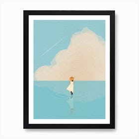 Minimal art View of girl Above the beautiful blue ocean Art Print