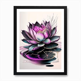 Blooming Lotus Flower In Pond Graffiti 4 Art Print