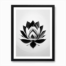 Double Lotus Black And White Geometric 2 Art Print