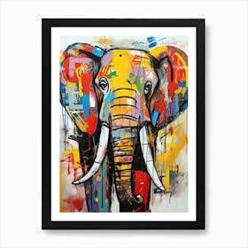 Elephant's Odyssey in Colorful Urban Hues Affiche