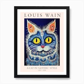 Louis Wain, A Cat In Gothic Style, Blue Cat Poster 6 Art Print