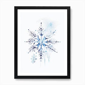 Frost, Snowflakes, Minimalist Watercolour 1 Art Print