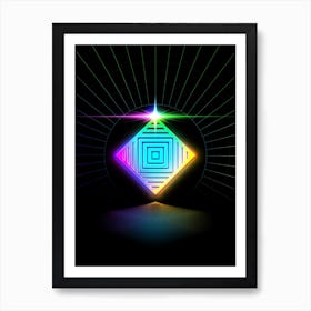 Neon Geometric Glyph in Candy Blue and Pink with Rainbow Sparkle on Black n.0260 Art Print