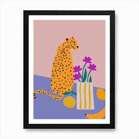 Cheetah With Flowers Art Print Art Print